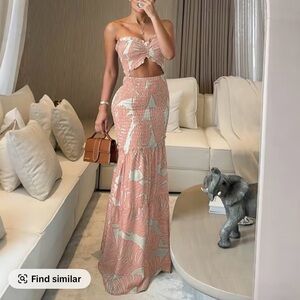 Elegant Pink and Cream Maxi Dress